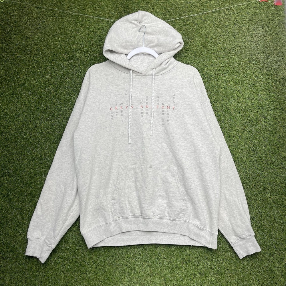Grey's Anatomy Sweatshirt Womens Large Gray Spellout Hoodie Promo Fan Wear